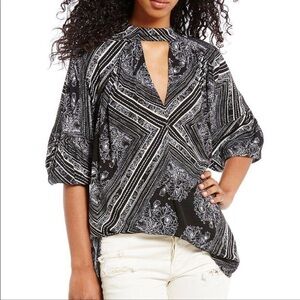 Free People Walking on a Dream Black Print Long Sleeve Tunic Medium